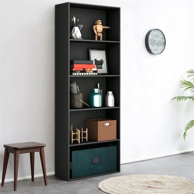 Librería Costway con 5 Repisas Armario moderno Multiuso Negro 59 x 24 x 170 cm