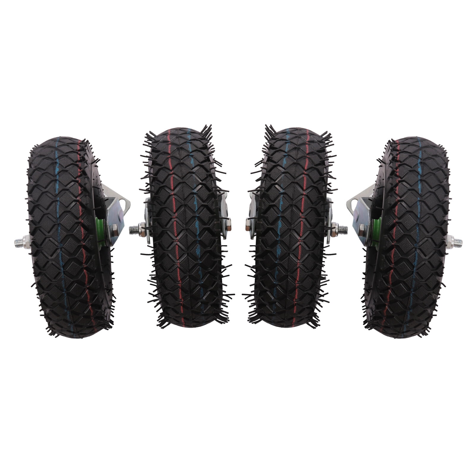 10" Pneumatic Caster Set of 4-2 Swivel/2 Rigid - Black Rubber Wheel- 125kg/ 275.58lbs. Capacity