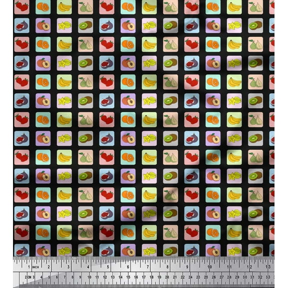 Soimoi Black Cotton Duck Fabric Mix Fruits Decor Fabric Printed Yard 42 Inch Wide