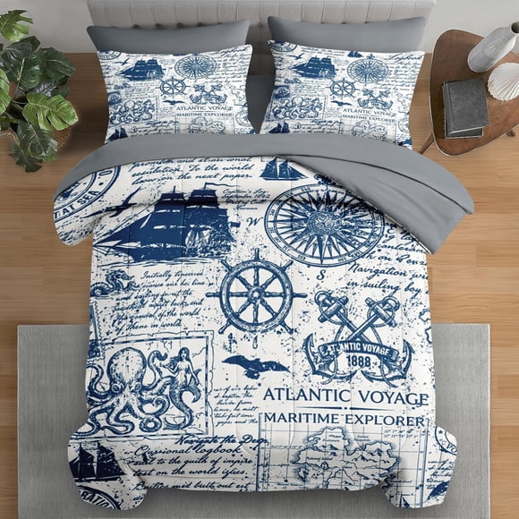 Juego de edredón Pamnest Nautical Anchor Sailor, color gris, tamaño doble