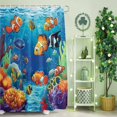 thumbnail image 2 of Shower Curtain, Ocean Fish Coral Seaweed Cartoon Style Waterproof Shower Curtain Set with Hooks for Bathroom Showers,Stalls and Bathtubs,72x72In Blue Underwater World, 2 of 9