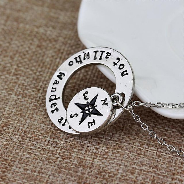 Wanderlust handstampe Jewelry Travelers Necklace Wanderlust Not All Who Wander Are Lost Inspirational Jewelry compass