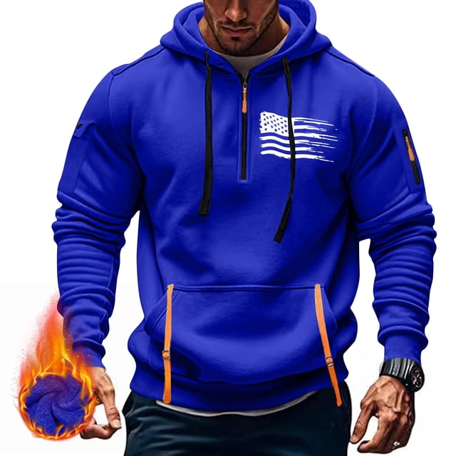 Styesk Sweatshirts for Men Men's Spring And Fall Printed Hooded Sweatshirt Zipper Multi-Pocket Pullover Sweatshirt