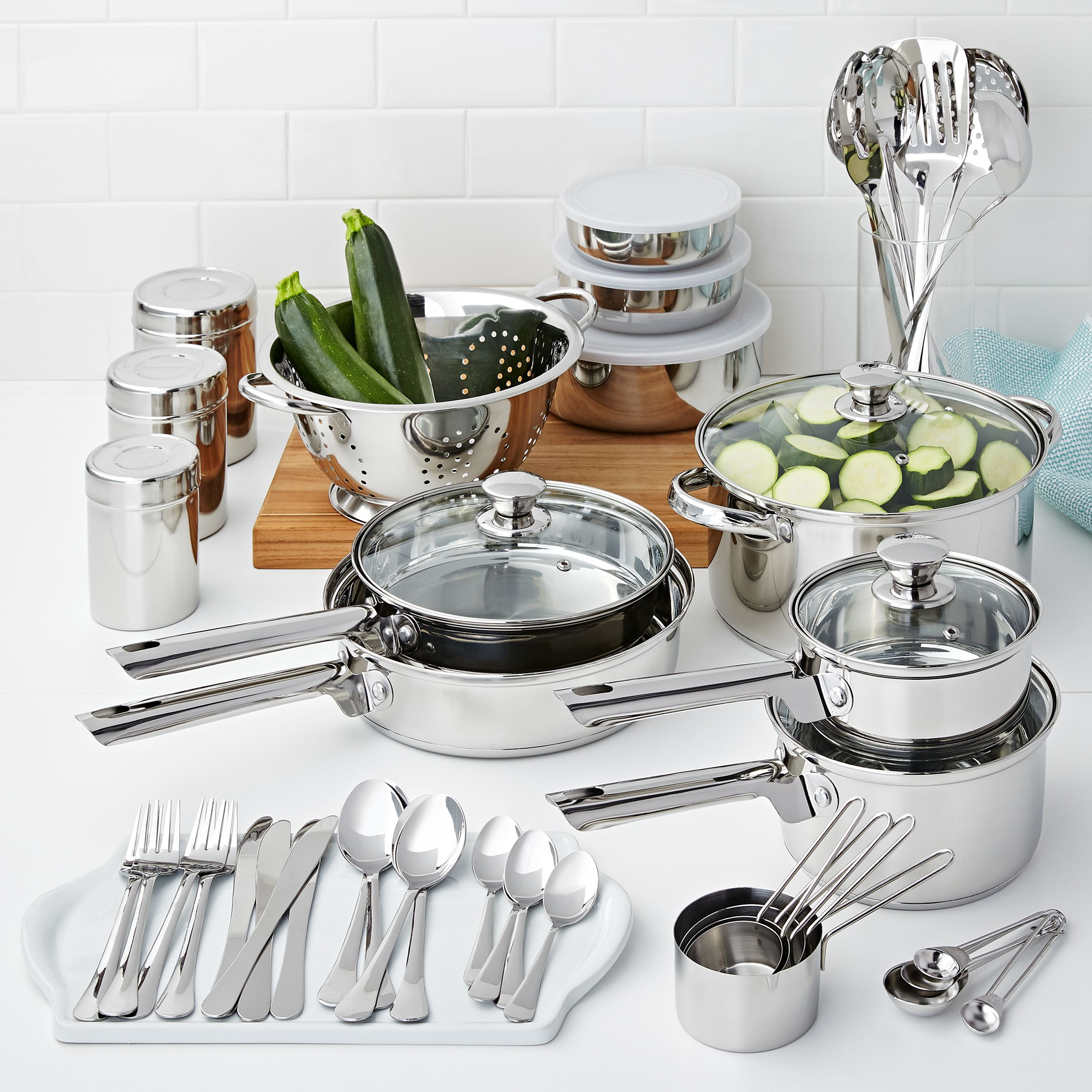 Mainstays Stainless Steel 52 Piece Cookware Set, with Kitchen Tools and .