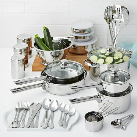 Mainstays Stainless Steel Cookware Set, 52 Piece (Best Stainless Steel Cookware For The Money)