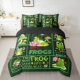 thumbnail image 2 of Homewish Chic Cool Frogs 7 Pieces Bedding Comforter Set,Patchwork Geometric Checkered Full Bedding Set,Green Mushroom Pink Lotus Fitted Sheet Flat Sheet,Microfiber Bedroom Decor Reversible, 2 of 8