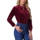 thumbnail image 4 of Blusa elegante casual de terciopelo para mujer con cuello alto y mangas largas en color burdeos XS, 4 of 5