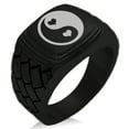thumbnail image 1 of Stainless Steel Love Heart Yin Yang Geometric Pattern Step-Down Biker Style Polished Ring, 1 of 1