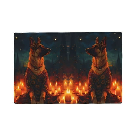 

Table Placemats Set of 6 - Candle Shepherd Dog 12x18 In Faux Linen Double Heat Resistant Place Mats Cloth Indoor/Outdoor Placemats Washable Table Mats for Dining Kitchen Party
