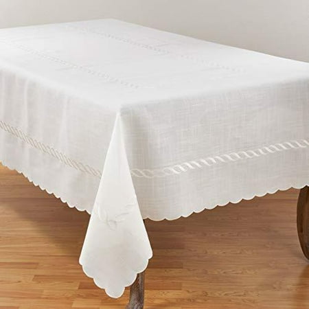 

Fennco Styles Abigail Collection Embroidered Braid Pattern Ocean Waves Table Linens (67 x 67 Tablecloth)