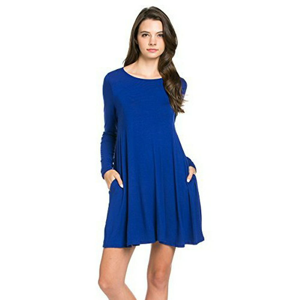 PacificPlex - Solid Pocket Knit Long Sleeve Dress - Walmart.com ...