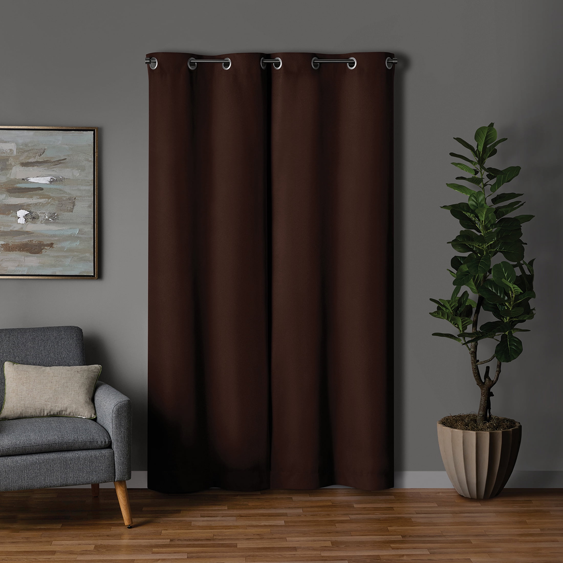 Mainstays Brown Solid Blackout Grommet Curtain Panel Pair, Set of 2, 30" W x 84" L
