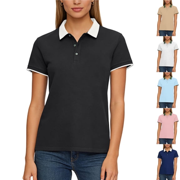 Ashirexll Womens Summer Tops, Short Sleeve Shirts for Women, Casual Short Sleeve Turndown Collar Blouse