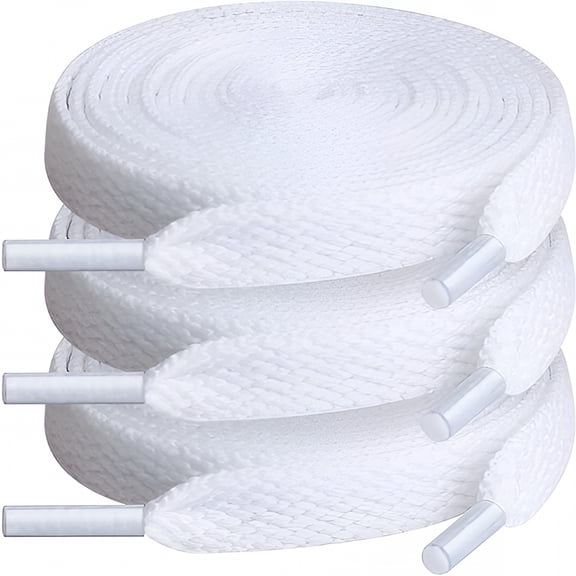 TUWAFE 3 Pairs 5/16 Inch Flat Shoe Laces 54 Inch Replacement Boot Strings for Athletic Running Sneakers Casual Canvas Shoes White