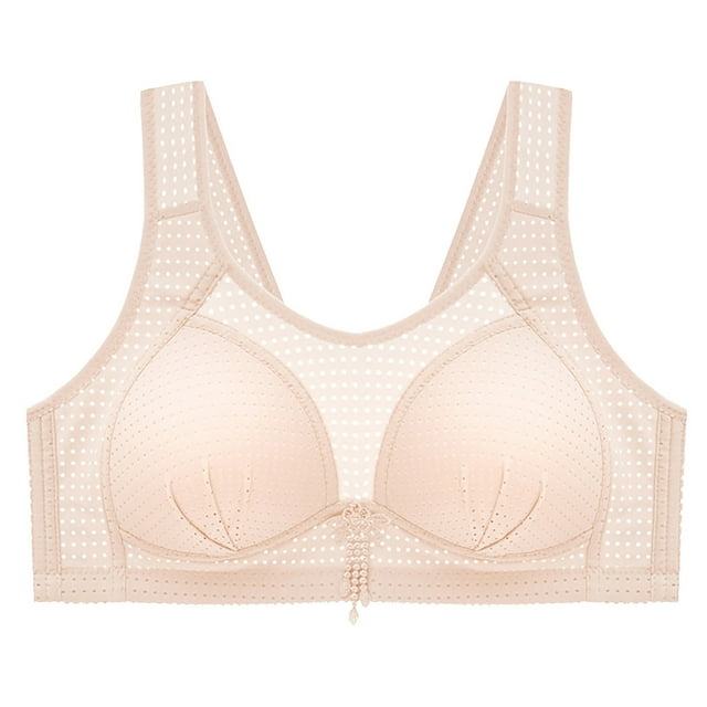 Mrat Bra Wireless Woman's 3pc Front Closure Bra Comfortable Lace Breathable Bra Underwear No Rims S-493 Beige L