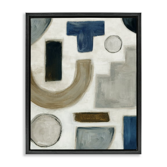 Stupell Industries Natural Tone Shapes Abstract Painting Black Floater Framed Canvas Art Print Wall Art, 17 x 21