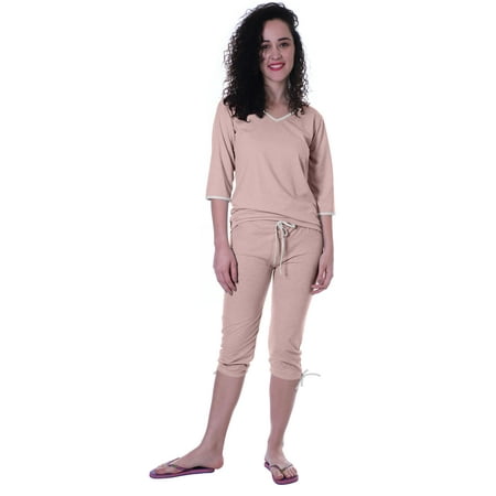 

Moomaya Womens Plain Nightwear Set w/ Capri Cotton Sleepwear 2 Pcs Nightdresses
