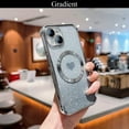 thumbnail image 4 of for iPhone 13 Case Magnetic Gradient Glitter [ Compatible with MagSafe ], Bling Love Heart Clear Phone Case, Camera Protection Sparkly Slim Soft Back Cover for Women Girls - Silver, 4 of 12