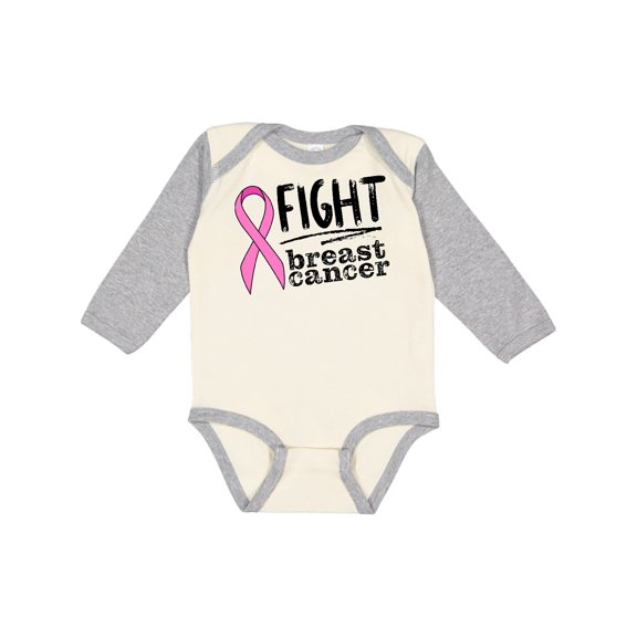 Inktastic Fight Breast Cancer Pink Ribbon Boys or Girls Long Sleeve Baby Bodysuit