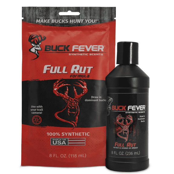 Buck Fever Full Buck Rut Scent (8 Oz) - Blacktail, Mule, Whitetail Deer Attractant – Non-Spoiling Synthetic Deer Scent for Mock Scrapes and Ground Scrapes – All Season Dominant Buck Hunting Scents