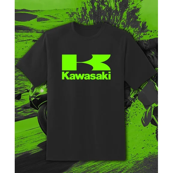RARE KAWASAKI BLACK T-SHIRT GREEN Logo Racing Ninja Motorcycle Motor Bike Fast Ship!