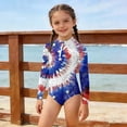 thumbnail image 2 of Weebloom Toddler Girl Swimsuit One Piece American Flag Patriotic Swimwear Long Sleeve Rash Guard With Full Zip Front Holiday Print Bathing Suit Size 3-4 Years, 2 of 4