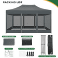 thumbnail image 6 of HOTEEL 10x15 Heavy Duty Canopy Tent, Pop up Canopies with Netting Screened ,Waterproof Ez up Canopy with Sidewalls, Outdoor Instant Party Tent for Backyard,Gray, 6 of 8