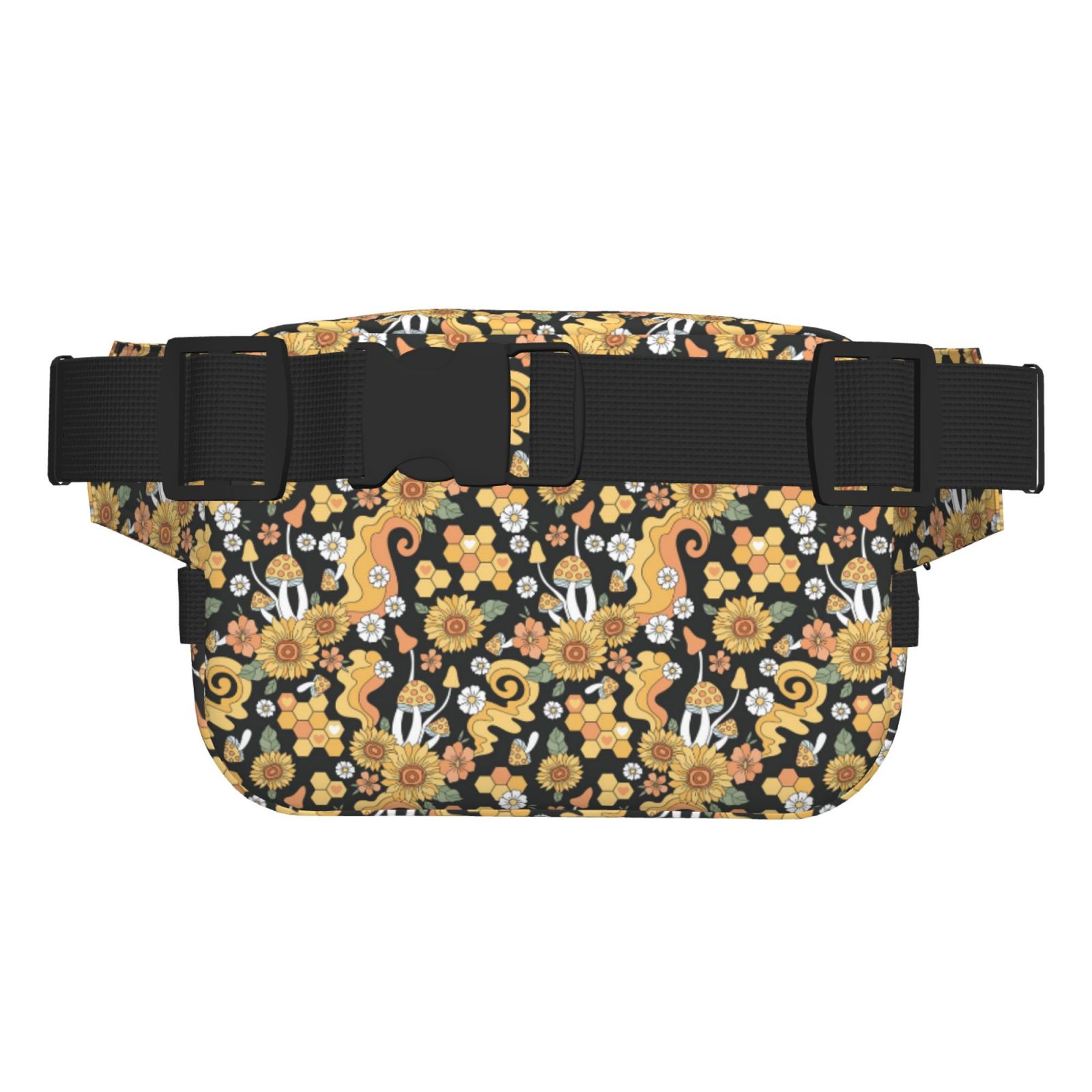 Picia Mushrooms Honeycomb Print Square Double-Layer Waist Bag Mini Adjustable Waist Belt Bag Exercise Running Travel Hiking