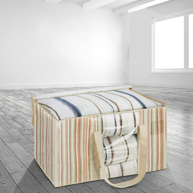 Paquete de 5 bolsas de mudanza de gran tamaño con asas reforzadas, bolsa de almacenamiento resistente para ropa, suministros de mudanza (raya de color con ventana, paquete de 5)