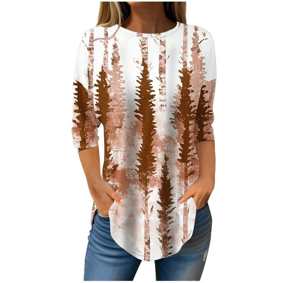 Boho Tops for Women Fall Tops 2025 Dressy Fitted 3/4 Sleeve Shirts V Neck Cotton White Blouse Dressy Waist Length