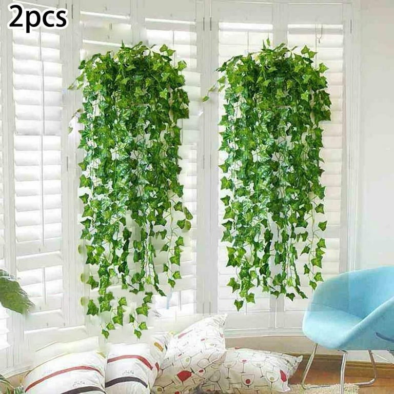 Sufanic 2pcs Artificial Hanging Plants,Fake Hanging Plant Artificial Vine Leaf for Outdoor Plant UV Resistant Plastic Plants,36inch,Green