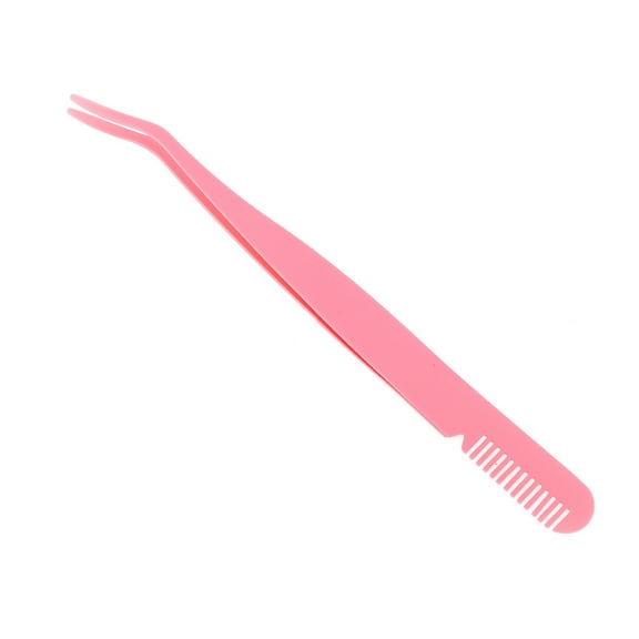 Unique Bargains 1 Pc Women Eyelash Extension Tweezers with Combs for Beauty Parlor Pink Stainless Steel