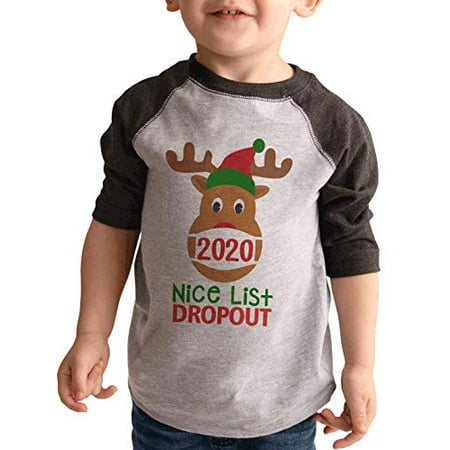 

7 ate 9 Apparel Kid s Funny Nice List Dropout Reindeer Grey Raglan Tee