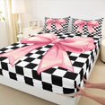 thumbnail image 3 of Homewish Kawaii Pink Ribbon Full Size Sheets, Fashion Buffalo Plaid Bed Sheets, Teens Kids Girls Sheet Sets, Luxury Bedroom Decor, 4 Pieces, 3 of 7