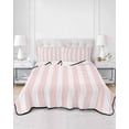 thumbnail image 3 of Pink Striped Summer Quilt Set Twin Size, Soft Microfiber Quilted Bedding Set with 2 Pillow Shams, Modern Farmhouse Pink White Stripes Lightweight All Season Bedspread Coverlet for Bedroom 68"x86", 3 of 6