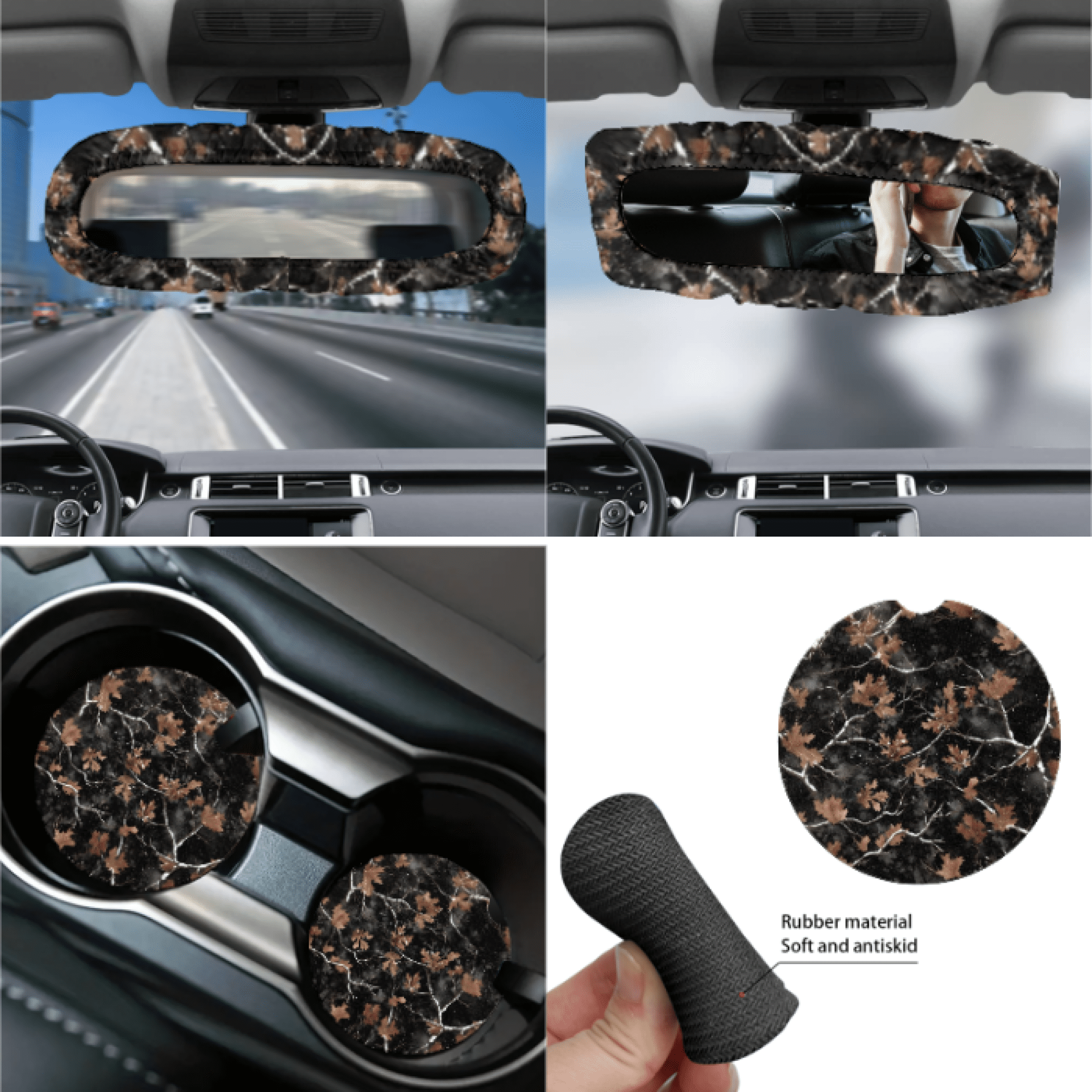 HUIACONG Car Interior Accessory Kit, with Car Trash Can Car Seatbelt Cover Car Cup Holder Coasters, 14 Pack Autumn Leaves
