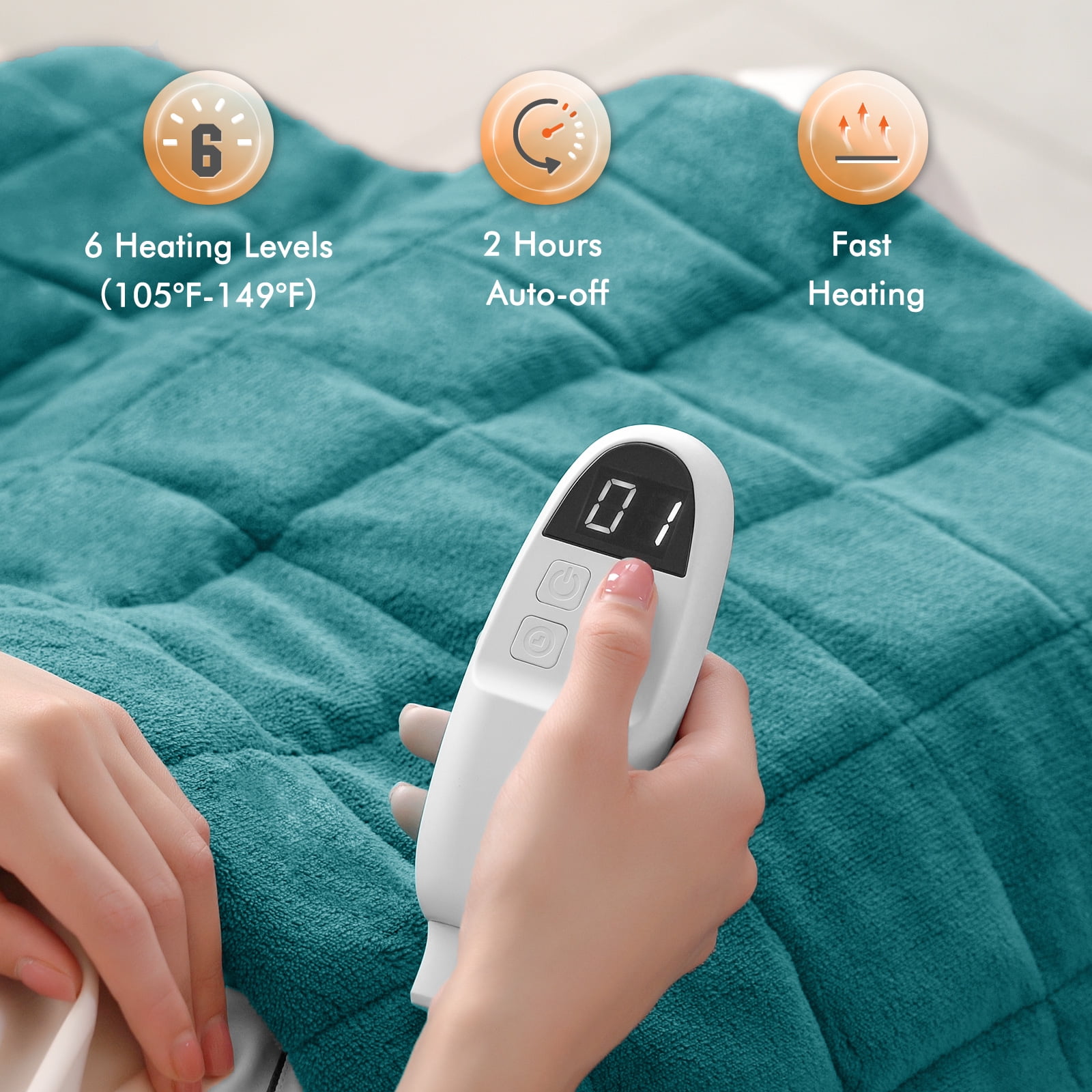 MaxKare Extra Large Weighted Heating Pad 33" X 18", 6 Heating Levels & 3 Time Settings for Back Neck Shoulder Stress & Cramps Relief, Light Blue
