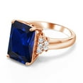 thumbnail image 3 of Gem Stone King 18K Rose Gold Plated Silver Blue Created Sapphire Ring for Women (10.30 Cttw, Gemstone September Birthstone, Emerald Cut 14X10MM, Available in Size 5, 6, 7, 8, 9), 3 of 5