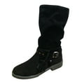 thumbnail image 1 of WEAIXIMIUNG Knee Boots for Women Wide Calf Low Heel Ladies Winter New Solid Color Mid Calf Boots Large Size Round Toe Suede Side Zipper Heel Durable Non Mid Calf Boots, 1 of 6