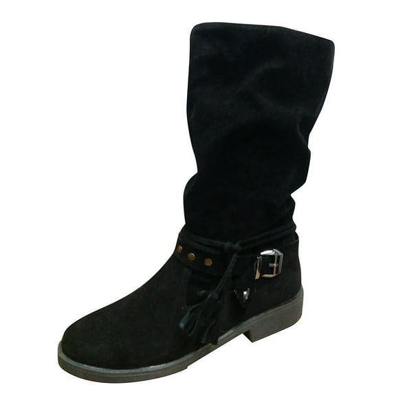 Women's Mid-Calf Boots Ladies Winter Solid Color Durable Suede Side Zipper Heel Round Toe Non- Design for Comfort