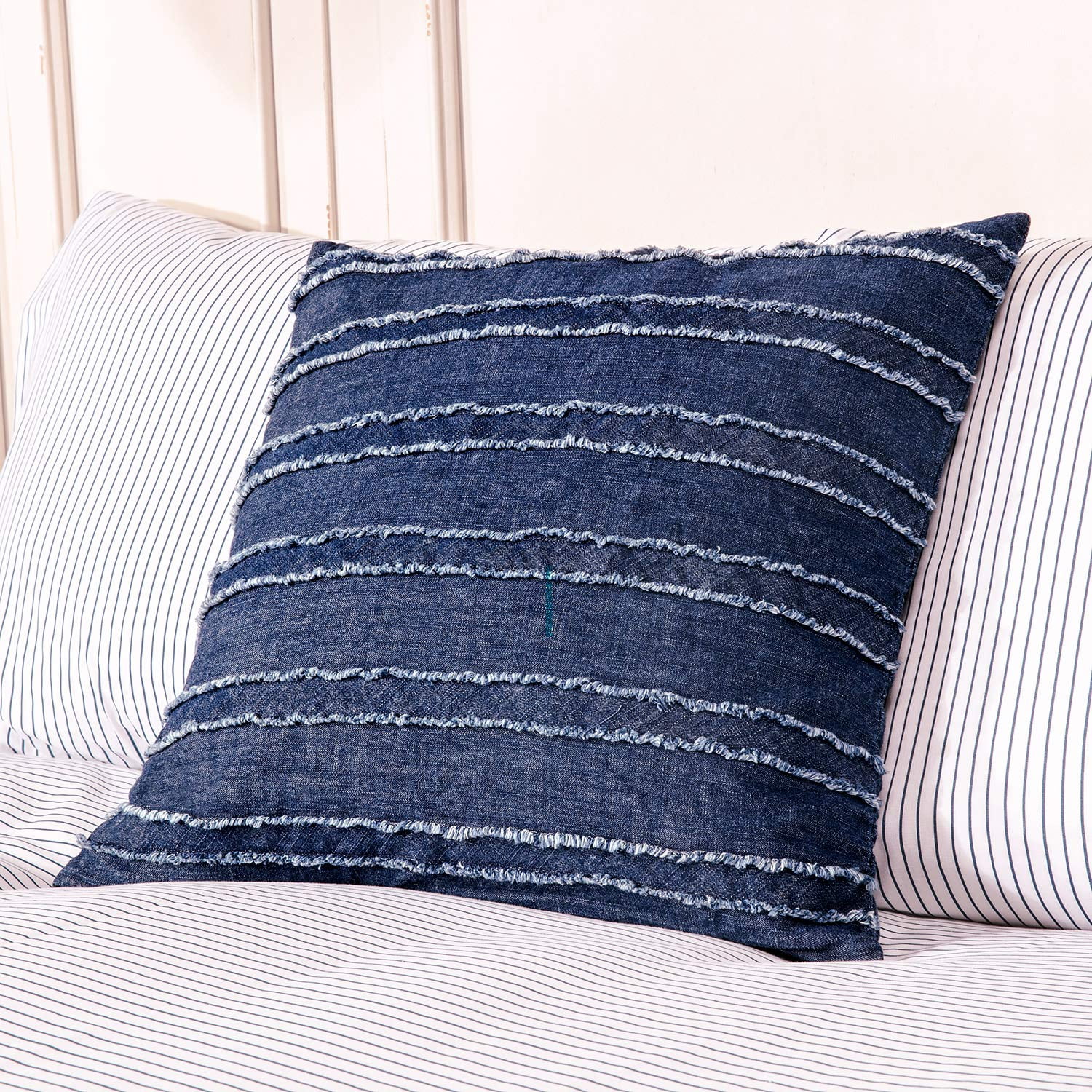 Elegant Life Home 100 Cotton Washed Denim Decorative Throw Pillow Covers Pack Of 2 Dark Blue Cushion Covers Set Soft Square Appliqued Pillow Case She
