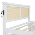 thumbnail image 6 of Queen Size Platform Bed with Woven Rattan Headboard and Sockets, Wooden Bed Frame with LED Lighted Headboard, 2 Storage Drawers and Pull-out Bed, No Box Spring Needed, Noise Free, 6 of 8