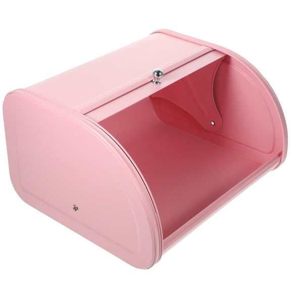 CTIRCHIU Rust Resistant Pink Iron Bread Box with Rolling Door and Ventilation for Food Storage