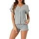 thumbnail image 1 of Conjuntos de pijama de modal para mujer INSPIRE CHIC, parte superior de botón de manga corta y pantalones cortos, ropa de descanso y pijama, 2XL gris claro, 1 of 6