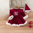 thumbnail image 2 of Mercatoo 𝐍ewborn Baby Girl Christmas Dress Santa Baby 𝐎nesie Red Velvet Romper Dress with Santa Hat 2Pcs I𝐧fant Xmas Clothes, 2 of 9