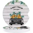 thumbnail image 1 of KXMDXA Farm Fresh Pineapple Truck on Wooden Plank Set of 6 Car Coaster for Drinks, Absorbent Ceramic Stone Coasters Cup Mat with Cork Base for Home Kitchen Room Coffee Table Bar Decor, 1 of 5