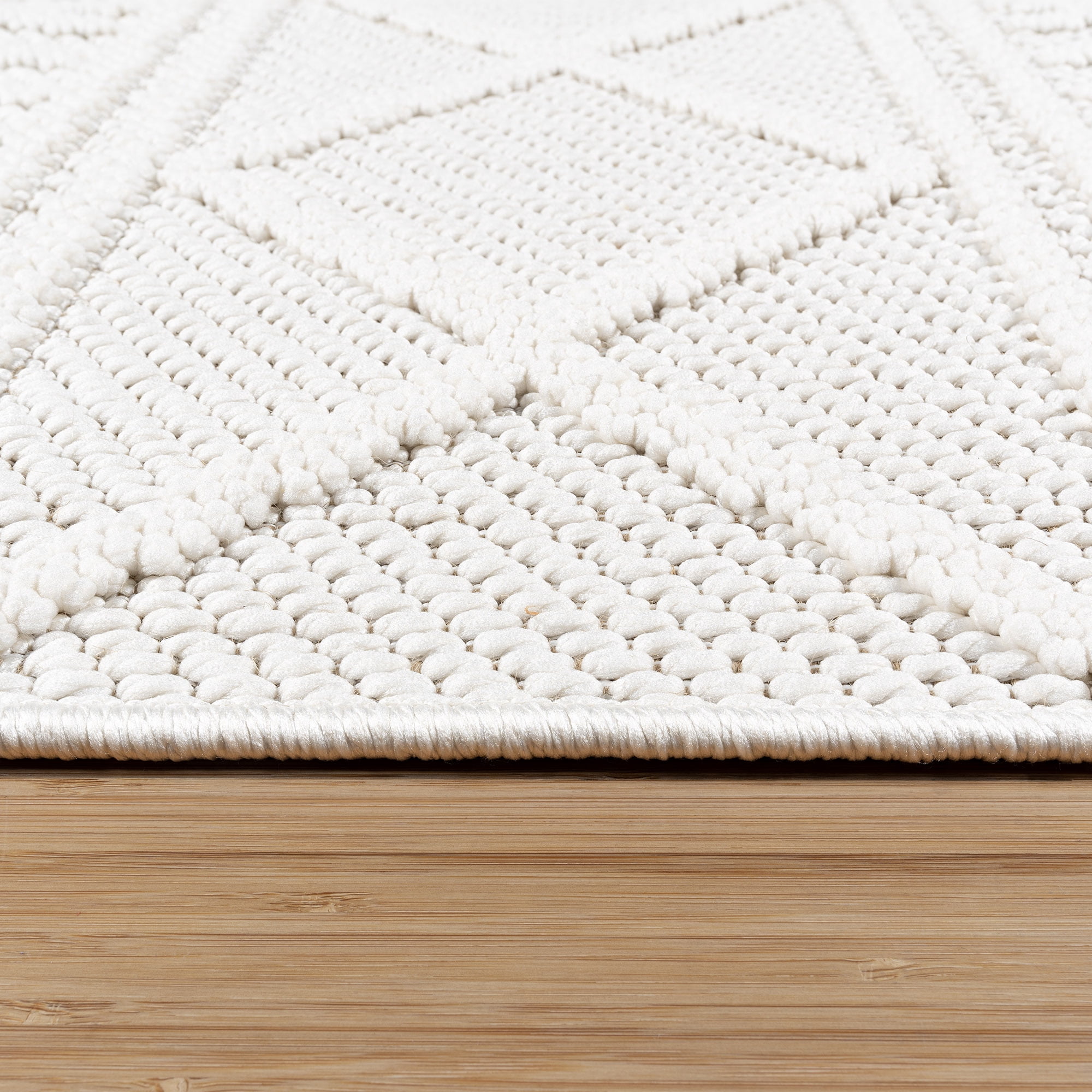 Gertmenian Malini Lana Cream Ivory Bohemian Geometric Tonal Polyester High-Low Indoor Area Rug, 2x8