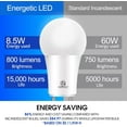 thumbnail image 2 of Energetic LED GU24 Light Bulb, A19 Shape 60 Watt Equivalent (8.5W), 4000K Cool White, 800 Lumens High Output, UL Listed, 4 Packs, 2 of 7
