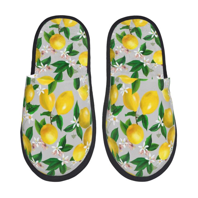 Fotbe Lemon1 Pantuflas Peludas para Mujer con Estampado, Zapatillas de Peluche, Zapatos de Invierno para Casa, Uso Interior y Exterior-Large