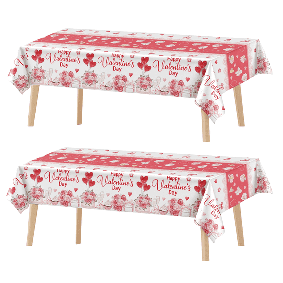 Tumao 2 Pieces Red Valentines Day Tablecloth Flower Happy Valentine's Day Decorations 54 X 108 inch Table Cover for Anniversary Valentines Wedding Birthday